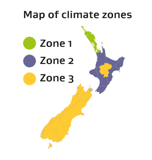Map of New Zealand climate zones